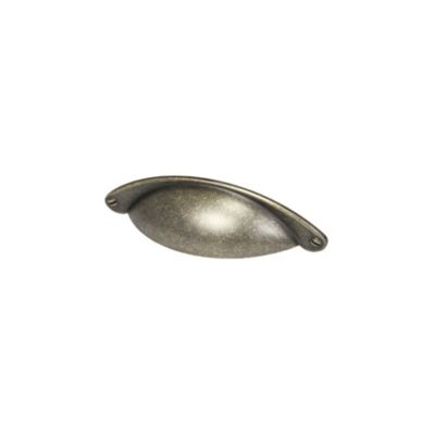 Poignée de meuble demi-ronde Rohan effet laiton antique satin doré l.120mm x l.30mm x H. 25mm entraxe 80mm