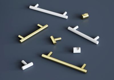 Poignée de meuble en T GoodHome Dizel acier effet laiton satin doré l.136mm x l.12mm x H. 35mm entraxe 96mm