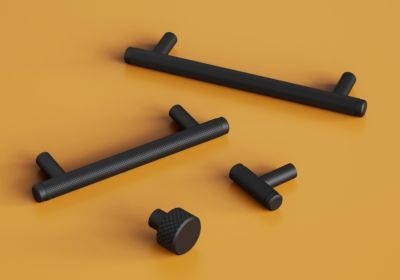 Poignée de meuble en T GoodHome Irus acier mat noir l.136mm x l.12mm x H. 35mm entraxe 96mm