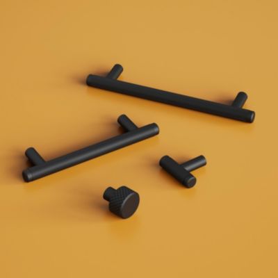 Poignée de meuble en T GoodHome Irus acier mat noir l.168mm x l.12mm x H. 35mm entraxe 128mm
