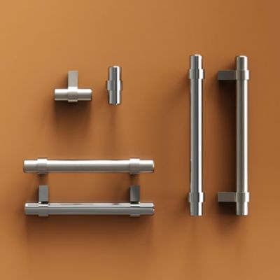 Poignée de meuble en T GoodHome Kerver acier et Zamac effet chromé gris l.136mm x l.18mm x H. 34mm entraxe 96mm