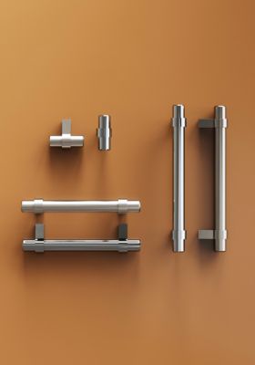 Poignée de meuble en T GoodHome Kerver acier et Zamac effet chromé gris l.136mm x l.18mm x H. 34mm entraxe 96mm