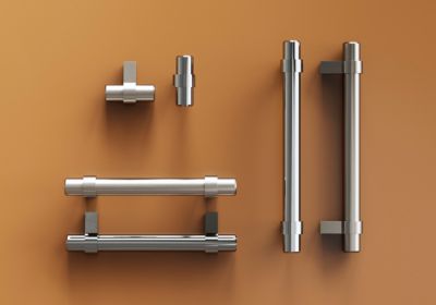 Poignée de meuble en T GoodHome Kerver acier et Zamac effet chromé gris l.136mm x l.18mm x H. 34mm entraxe 96mm