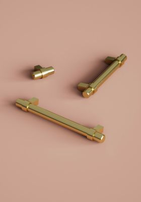 Poignée de meuble en T GoodHome Kerver acier et Zamac effet laiton doré l.168mm x l.18mm x H. 34mm entraxe 128mm