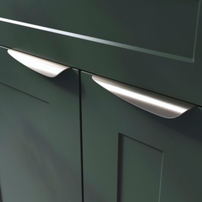 Poignée de meuble Incurvé GoodHome Mehaban effet nickel satin gris l.170mm x l.44mm x H. 18mm entraxe 128mm