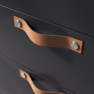 Poignée de meuble nœud GoodHome Hezo cuir et métal satin noir l.153mm x H.  24mm entraxe 128mm