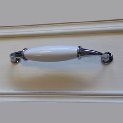 Poignée de meuble nœud GoodHome Porcelaine Vras chrome brillant l.14.2cm x h.2cm x p.3.7cm