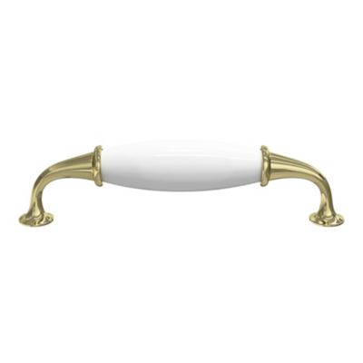 Poignée de meuble nœud GoodHome Porcelaine Vras doré brillant l.14.2cm x h.2cm x p.3.7cm