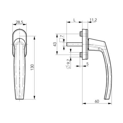 Poignée PVC blanc pour fenêtre L.118 mm vendue par 3 pièces