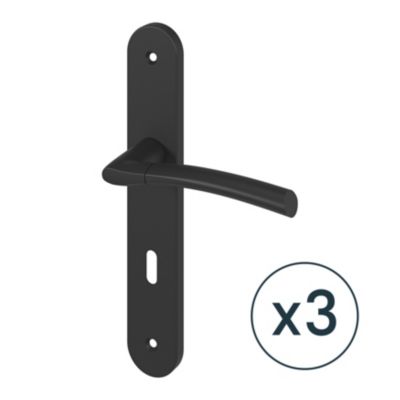 Poignée sur plaque avec serrure, noir mat, L.128 mm x l.40 mm, entraxe 195 mm, GoodHome Hirel vendue par 3 pièces