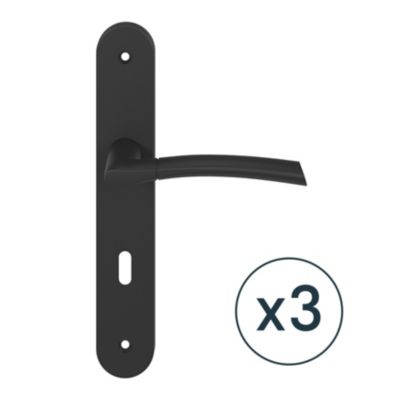 Poignée sur plaque avec serrure, noir mat, L.128 mm x l.40 mm, entraxe 195 mm, GoodHome Hirel vendue par 3 pièces