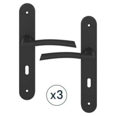 Poignée sur plaque avec serrure, noir mat, L.128 mm x l.40 mm, entraxe 195 mm, GoodHome Hirel vendue par 3 pièces
