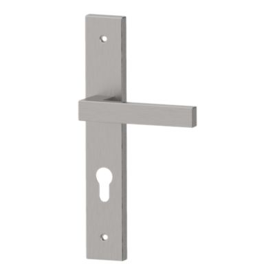 Poignées sur plaque à serrure aluminium et acier effet chromé satiné entraxe 195 mm GoodHome Quistin