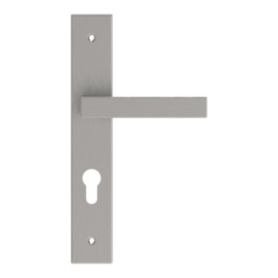 Poignées sur plaque à serrure aluminium et acier effet chromé satiné entraxe 195 mm GoodHome Quistin