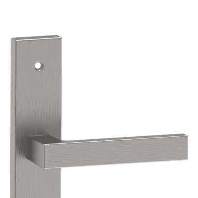 Poignées sur plaque à serrure aluminium et acier effet chromé satiné entraxe 195 mm GoodHome Quistin