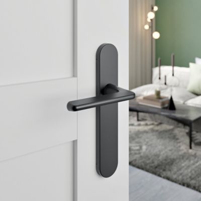 Poignées sur plaque aluminium et acier effet titane entraxe 195 mm GoodHome Arzh