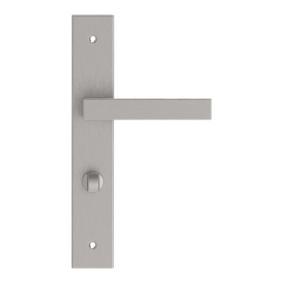 Poignées sur plaque carré à condamnation aluminium et acier effet chromé satiné entraxe 195 mm GoodHome Quistin