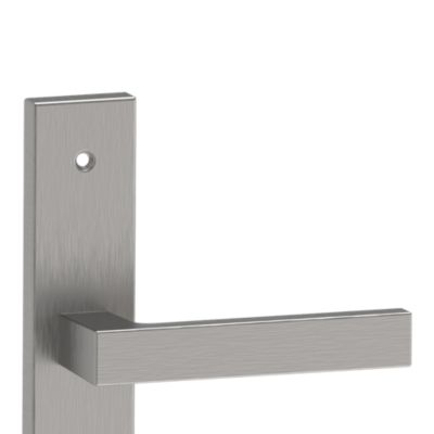 Poignées sur plaque carré à condamnation aluminium et acier effet chromé satiné entraxe 195 mm GoodHome Quistin
