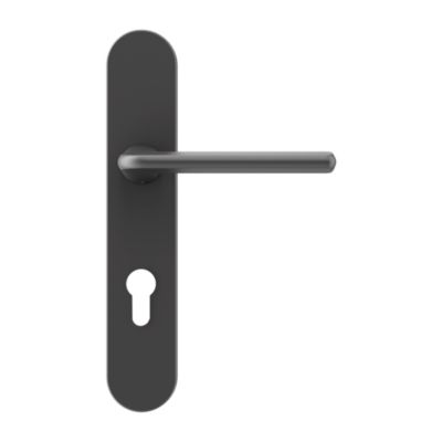 Poignées sur plaque cylindre à serrure aluminium et acier effet titane entraxe 195 mm GoodHome Arzh