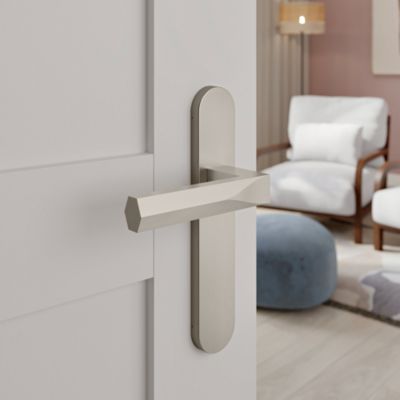 Poignées sur plaque hexagonal aluminium et acier effet chromé satiné entraxe 195 mm GoodHome Soaz
