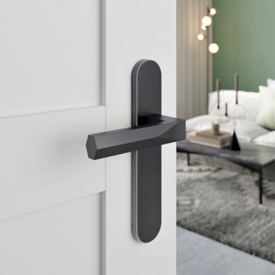 Poignées sur plaque hexagonal aluminium et acier effet titane entraxe 195 mm GoodHome Soaz