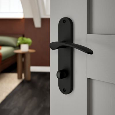 Poignées sur plaque ronde à condamnation aluminium et acier noir mat entraxe 165 mm GodHome Beare