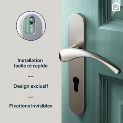 Poignées sur plaque ronde à serrure aluminium et acier effet chromé satiné entraxe 195 mm GoodHome Arzh