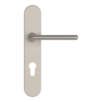Poignées sur plaque ronde à serrure aluminium et acier effet chromé satiné entraxe 195 mm GoodHome Arzh