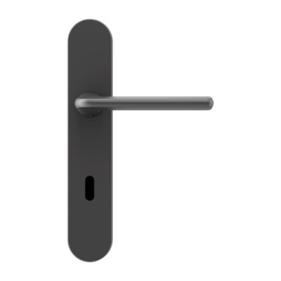Poignées sur plaque ronde à serrure aluminium et acier effet titane mat entraxe 195 mm GoodHome Arzh