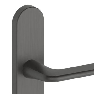 Poignées sur plaque ronde à serrure aluminium et acier effet titane mat entraxe 195 mm GoodHome Arzh