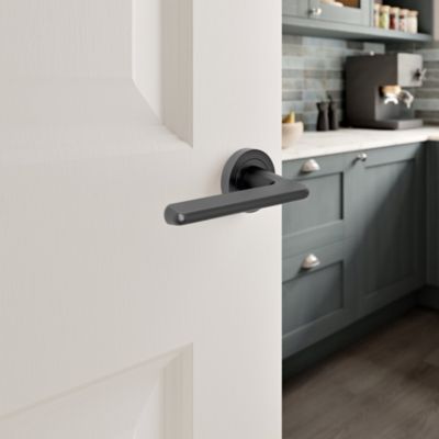 Poignées sur rosace à visser en aluminium effet titane GoodHome Arzh