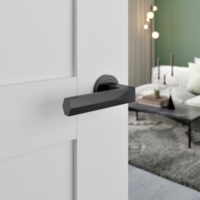 Poignées sur rosace à visser hexagonale en aluminium effet titane GoodHome Soaz
