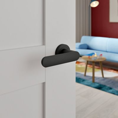 Poignées sur rosace à visser plate en aluminium noir mat GoodHome Minzho