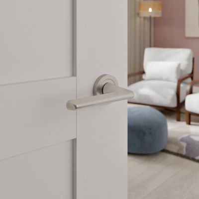 Poignées sur rosace à visser ronde en aluminium effet chromé satiné GoodHome Arzh