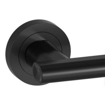 Poignées sur rosace à visser ronde en aluminium noir mat GoodHome Logeo