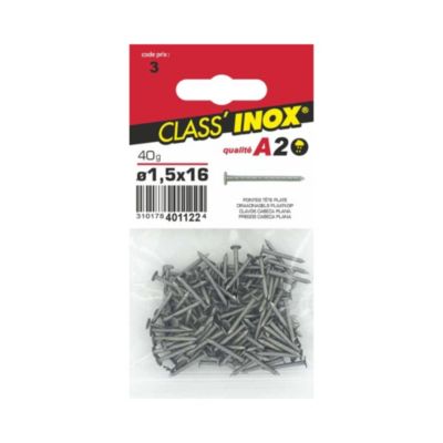 Pointe tête plate inox A2 Ø 1.5 x 16 mm