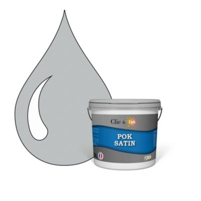 POK SATIN : Peinture Murs Intérieurs Satinée - Gris Perle 25m² - 2,5L - Clic & Pok