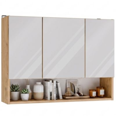 POLA 3DL/P - Meuble de salle de bain suspendu avec 3 miroirs et 3 portes, 7 étagères - 80x60x20 - CHÊNE ARTISAN