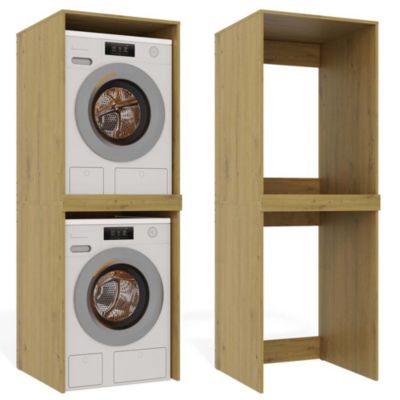 POLA TWIN - Meuble de salle de bain pour lave-linge et sèche-linge - 64x180x64 cm - CHÊNE ARTISANAL