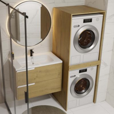 POLA TWIN - Meuble de salle de bain pour lave-linge et sèche-linge - 64x180x64 cm - CHÊNE ARTISANAL