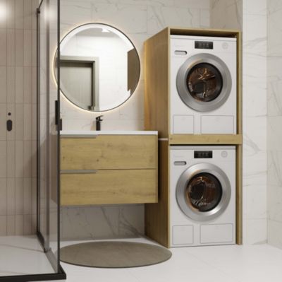 POLA TWIN - Meuble de salle de bain pour lave-linge et sèche-linge - 64x180x64 cm - CHÊNE ARTISANAL