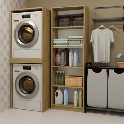POLA TWIN - Meuble de salle de bain pour lave-linge et sèche-linge - 64x180x64 cm - CHÊNE ARTISANAL
