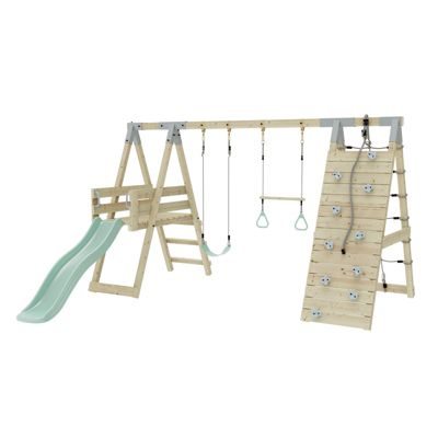 PolarPlay Structure à grimper Crocodile avec balançoire et mur d'escalade avec toboggan & échelle d'escalade en bois non traité
