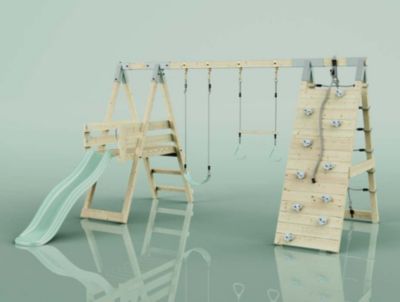 PolarPlay Structure à grimper Crocodile avec balançoire et mur d'escalade avec toboggan & échelle d'escalade en bois non traité