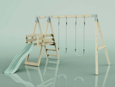 PolarPlay Structure à grimper Crocodile avec balançoire et mur d'escalade avec toboggan & échelle d'escalade en bois non traité