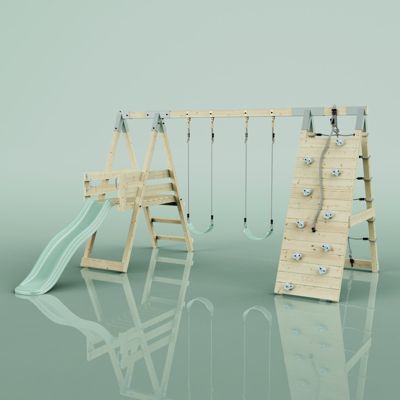 PolarPlay Structure à grimper Grenouille avec balançoire et mur d'escalade avec toboggan & échelle d'escalade en bois non traité