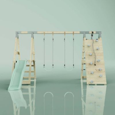 PolarPlay Structure à grimper Grenouille avec balançoire et mur d'escalade avec toboggan & échelle d'escalade en bois non traité