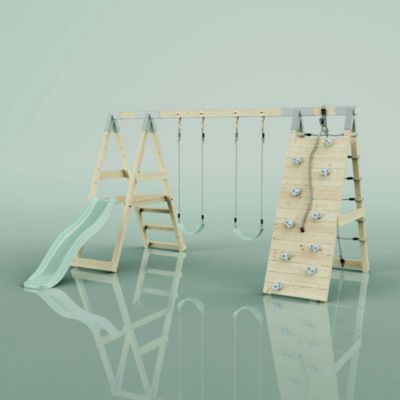 PolarPlay Structure à grimper Grenouille avec balançoire et mur d'escalade avec toboggan & échelle d'escalade en bois non traité