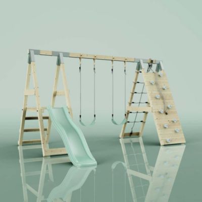 PolarPlay Structure à grimper Grenouille avec balançoire et mur d'escalade avec toboggan & échelle d'escalade en bois non traité