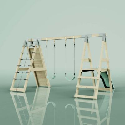 PolarPlay Structure à grimper Grenouille avec balançoire et mur d'escalade avec toboggan & échelle d'escalade en bois non traité